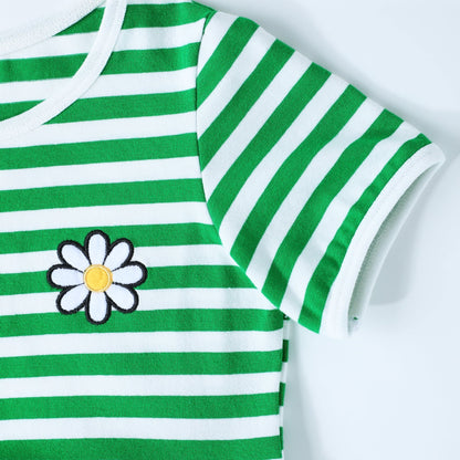 HILEELANG 2-8 Toddler Girls Green White Stripe Bunny Summer Play Dress