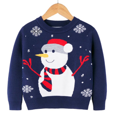 HILEELANG Toddler Boy Girl Christmas Sweater Knite Pullover Xmas Blue Snowman Sweatshirts Tops