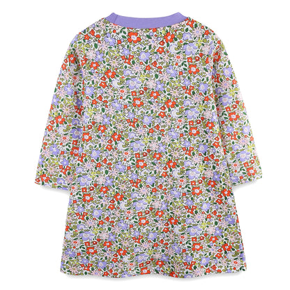 HILEELANG 100% Cotton Girls Long Sleeve Dress with NavyUnicorn ,NavyStripeDog,StripeStrawberry and FloralPumpkin – Ages