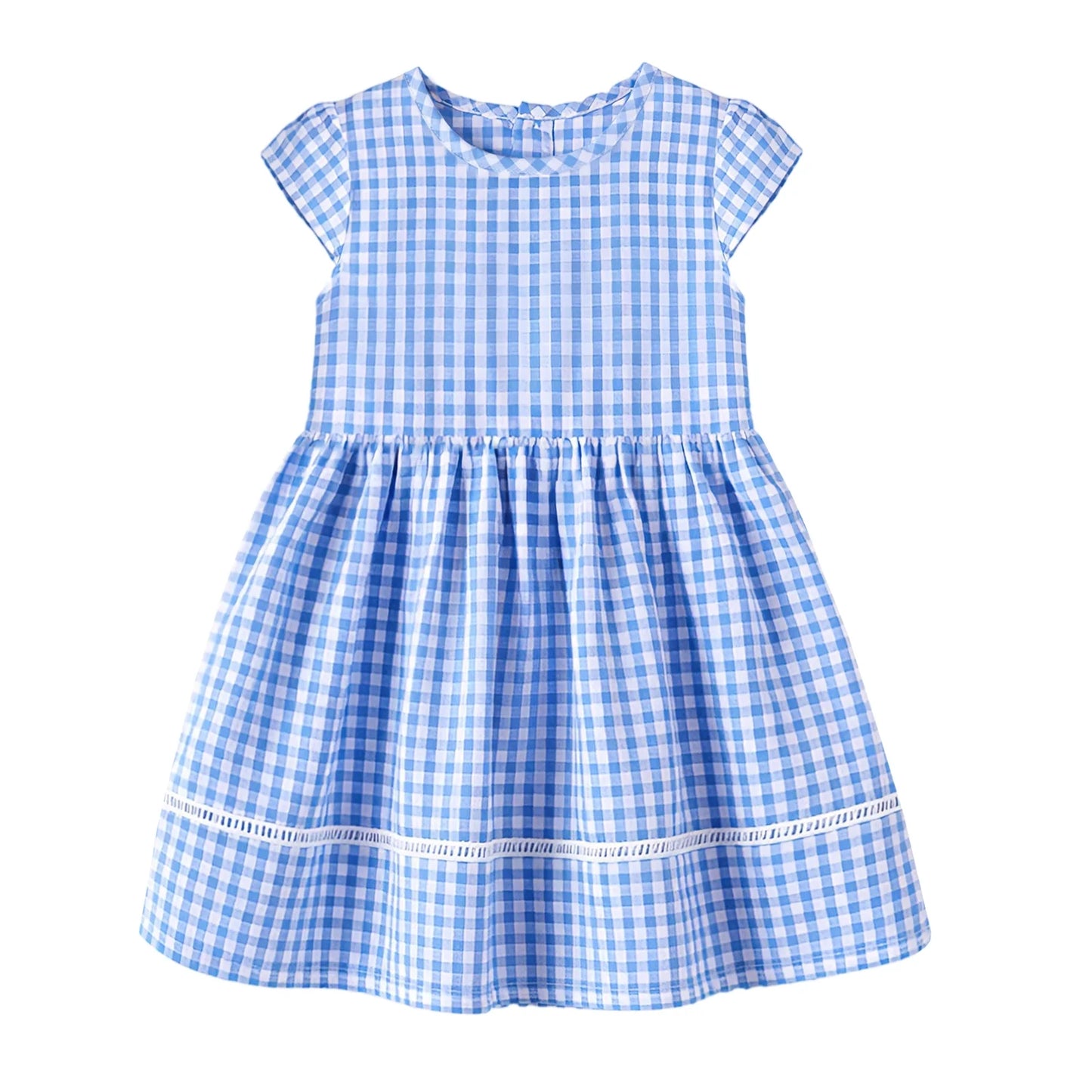 HILEELANG 3-13T Little/Big Girls Light Blue Gingham 100% Cotton Dress