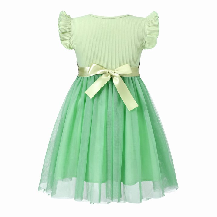 HILEELANG Toddler Little Girls Mint Green Tulle Dress, Floral Embroidered Flutter Sleeve Summer Party Dress