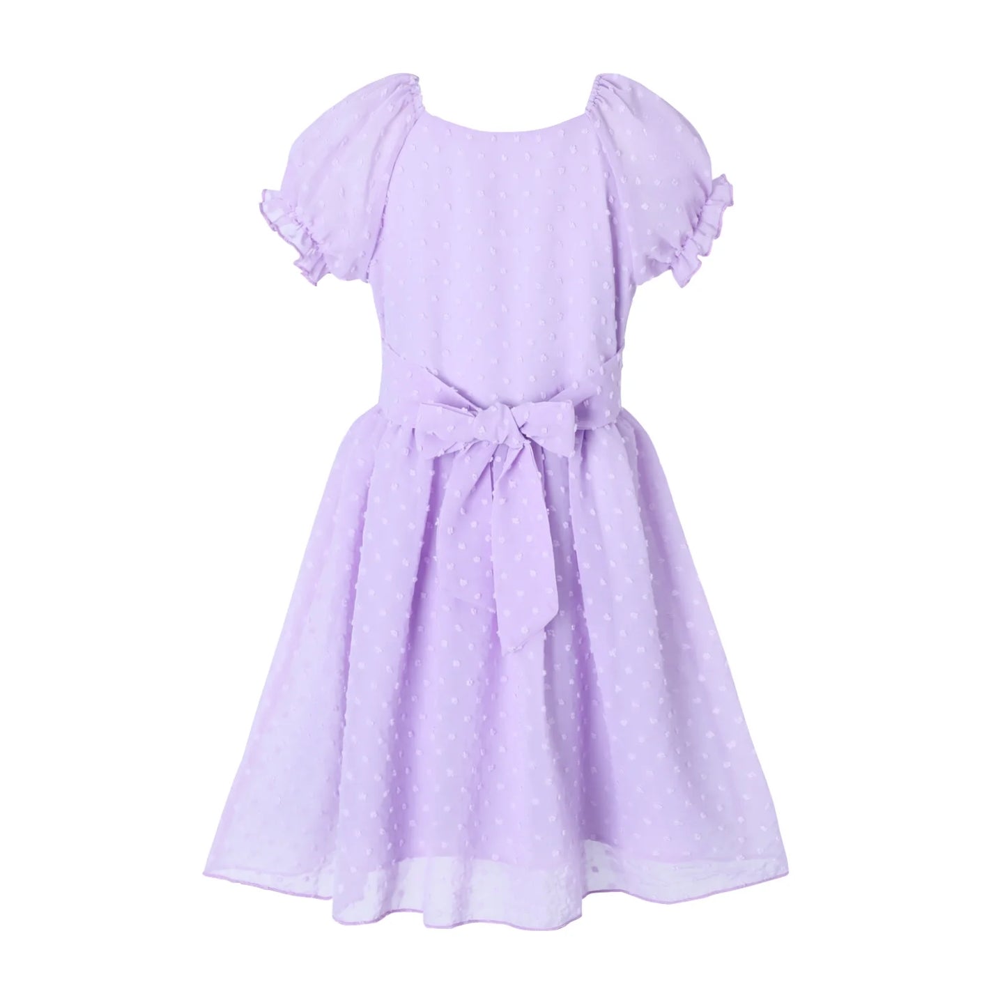 HILEELANG Girls Lavender Swiss Dot Puff Sleeve Polyester Dress 4-5Y Little Girls