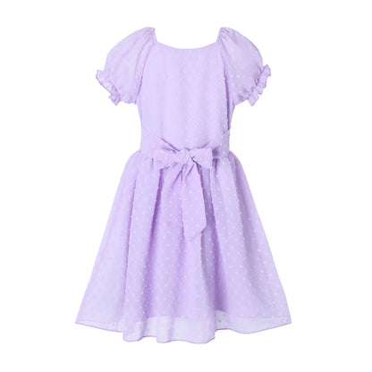 HILEELANG Girls Lavender Swiss Dot Puff Sleeve Polyester Dress 4-5Y Little Girls