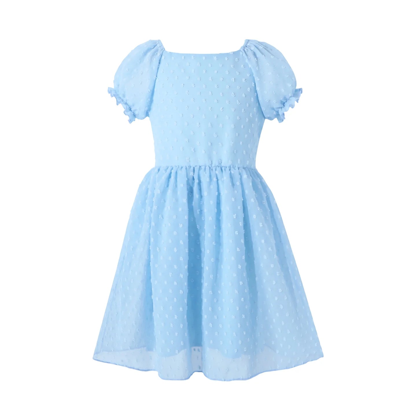 HILEELANG Girls Light Blue Swiss Dot Puff Sleeve Polyester Dress 4-5Y Little Girls