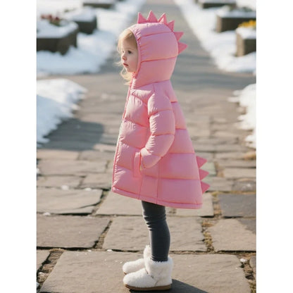 HILEELANG Toddler Girl Winter Puffer Jackets Coats Pink Dinosaur Hooded Light Weight Padded Outerwear