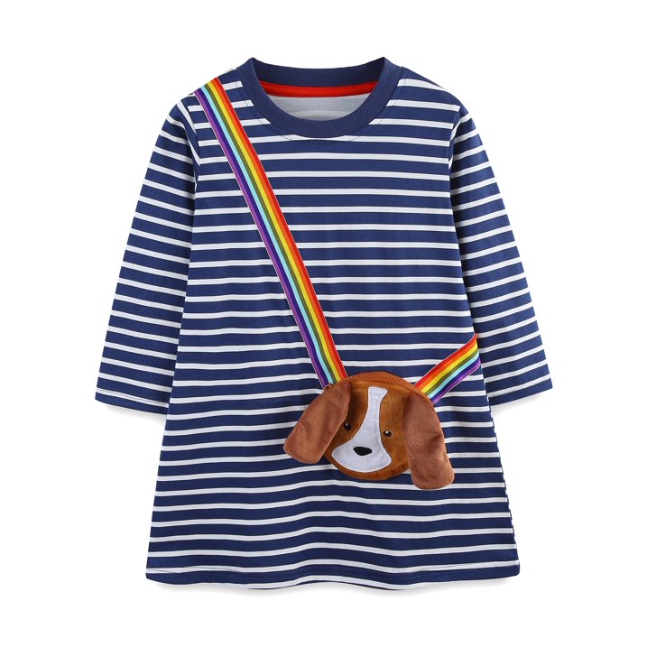 HILEELANG 100% Cotton Girls Long Sleeve Dress with NavyUnicorn ,NavyStripeDog,StripeStrawberry and FloralPumpkin – Ages