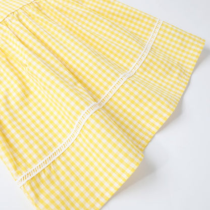 HILEELANG 3-13T Little/Big Girls Yellow Gingham 100% Cotton Dress