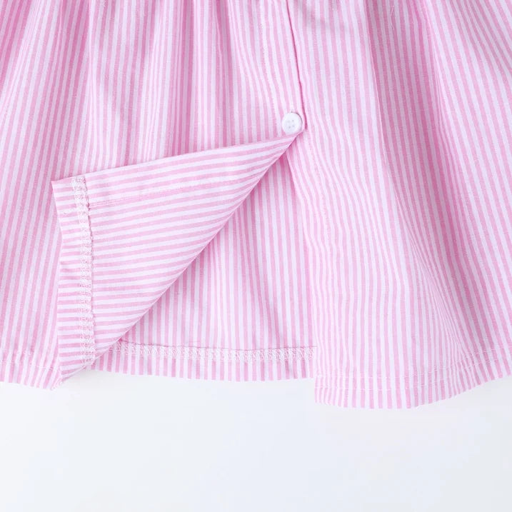 HILEELANG 2-7T Toddler/Little Girls Pink White Stripe 100% Cotton Dress