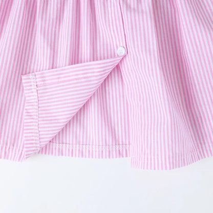 HILEELANG 2-7T Toddler/Little Girls Pink White Stripe 100% Cotton Dress