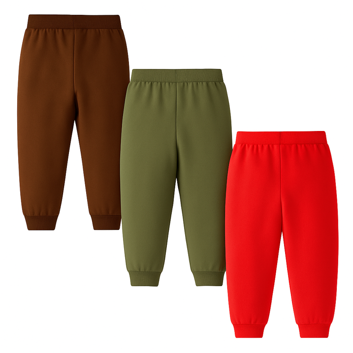 HILEELANG Baby Boys Cotton Jogger Sweatpants 3 Pack, Red Brown Green Soft Elastic Waist Playwear Sport Pants with Pockets