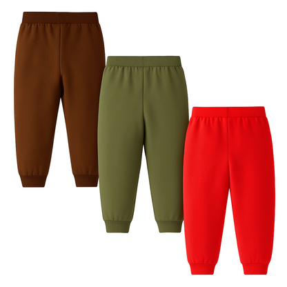 HILEELANG Baby Boys Cotton Jogger Sweatpants 3 Pack, Red Brown Green Soft Elastic Waist Playwear Sport Pants with Pockets