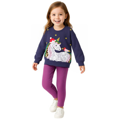 HILEELANG Toddler Girl Fall Outfits Clothing Pants Set Unicorn Sweatshirt（Age:2-7Y) Cotton Strench Purple Leggings Playwear Sets
