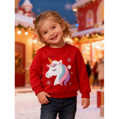 HILEELANG Toddler Girls(2-7Y) Christmas Red Sweatshirt - Kids Festive Unicorn Pullover Holiday Crewneck Tops Long Sleeve