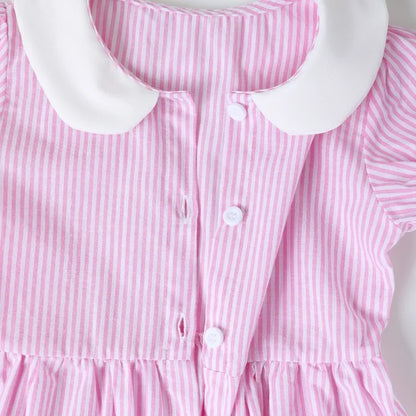 HILEELANG 2-7T Toddler/Little Girls Pink White Stripe 100% Cotton Dress
