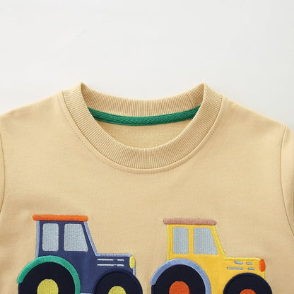 HILEELANG Toddler Boys（2-7Y) Tractor Sweatshirt Long Sleeve Pullover Top for Fall Winter, Cotton Crewneck Shirt for Kids