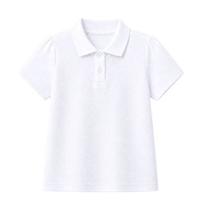 HILEELANG 2-Pack Little/Big Girls' Short Sleeve Pique Polo Shirts, School Uniform Tops for Kids 4-13T, White & Heather Gray