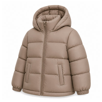 HILEELANG 6-16Y Girls Beige Outerwear Coat, Hooded Short Puffer Jacket for Winter