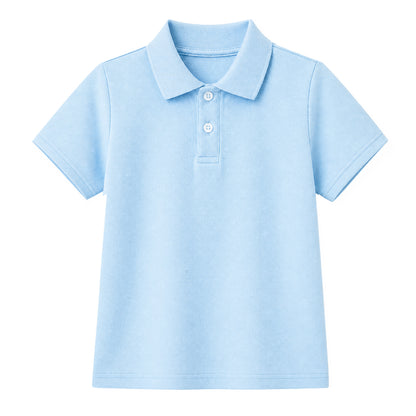HILEELANG 5-14 Years Boys Polo Shirts 2 Pack, School Uniform Short Sleeve Shirts for Kids, Cotton Blend Breathable Casual Tops for Boys, White and Light Blue