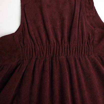 HILEELANG Toddler Burgundy Corduroy Overall Dress, Single Piece
