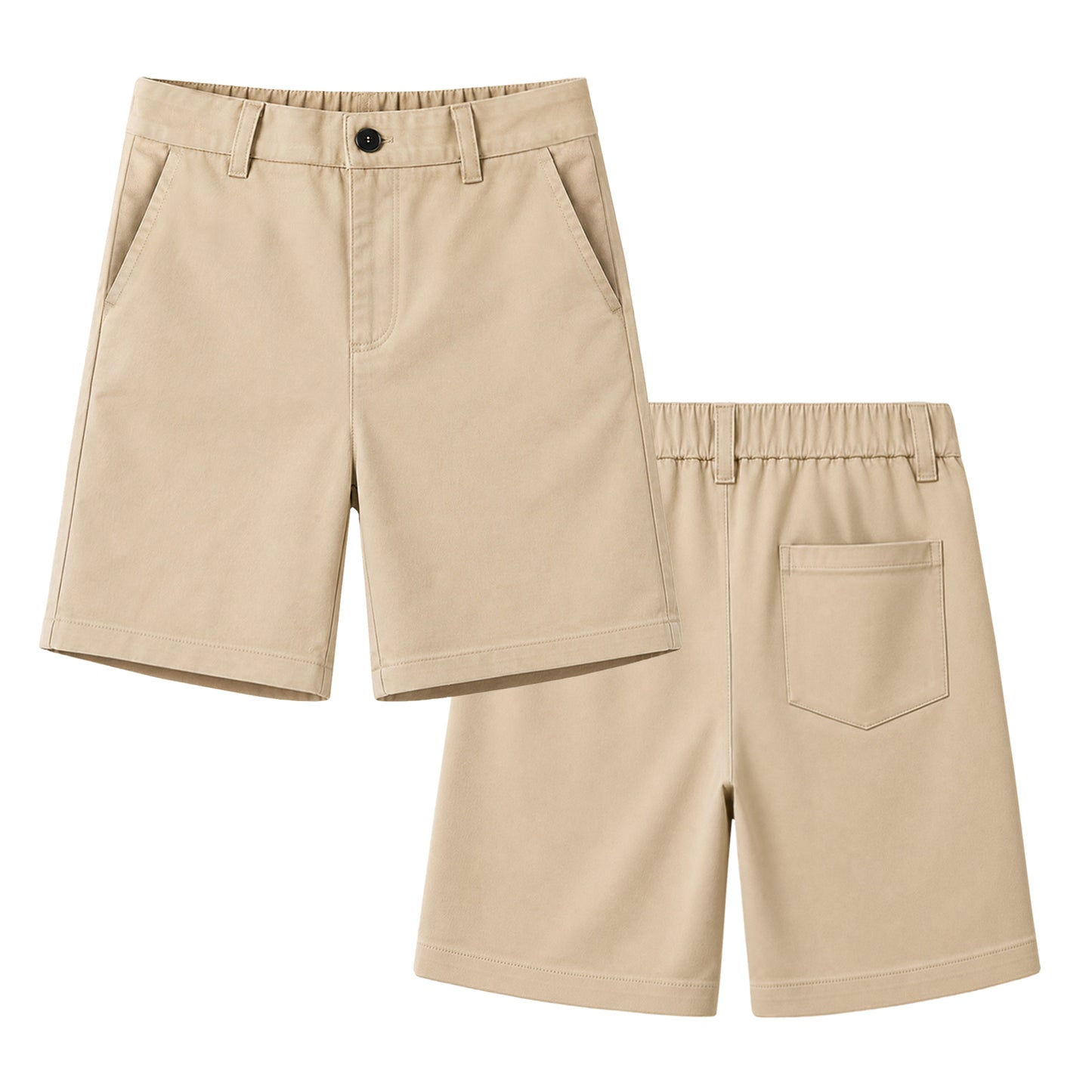 HILEELANG 5-15 Years Little Big Boys School Uniform Shorts 2 Pack, Elastic Waist Flat Front Khaki Chino Shorts with Pockets for Kids Khaki