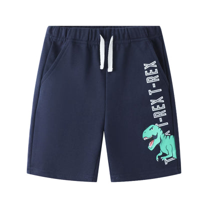 HILEELANG Toddler Dino Themed Cotton Short Sets - Green Dinosaur Tee with Plaid Shorts for 2-7Years(3T)