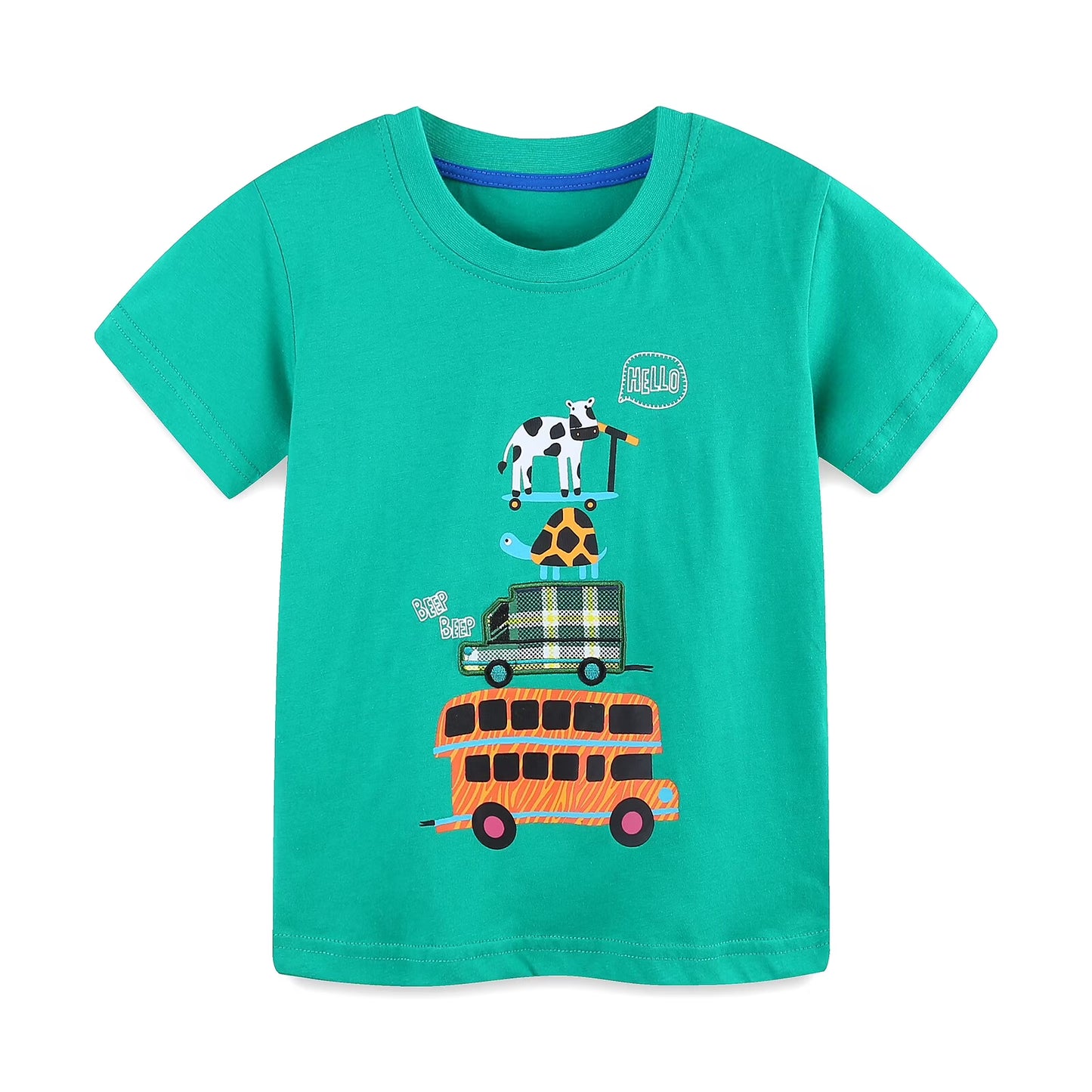 HILEELANG Toddler Boy Summer Short Clothes Sets Outfits Easter Cotton Green Bus Tee Shirts Shorts Playwear 3T