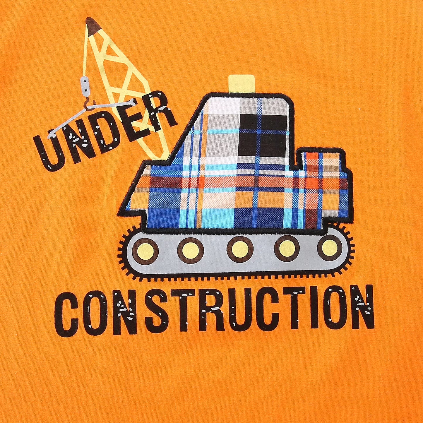 HILEELANG Toddler Boy Summer Short Clothes Sets Outfits Easter Cotton Orange Excavator Tee Shirts Shorts Playwear 3T