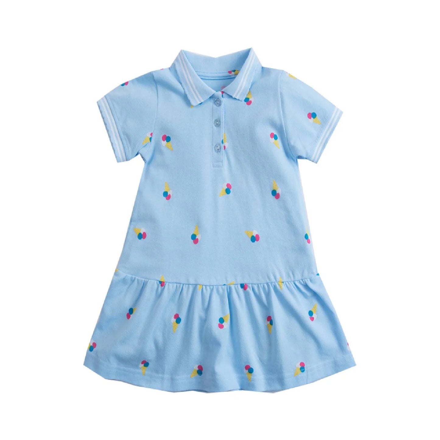 HILEELANG Toddler Little Girls 2 Pack Polo Dresses, Short Sleeve Summer Play Dress Set, Strawberry and Ice Cream Prints