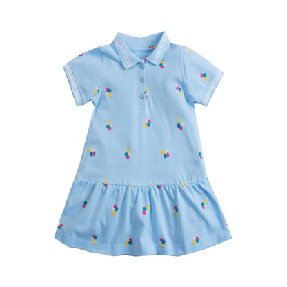 HILEELANG Toddler Little Girls 2 Pack Polo Dresses, Short Sleeve Summer Play Dress Set, Strawberry and Ice Cream Prints