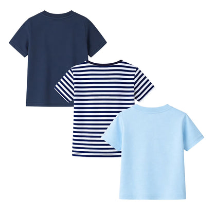 HILEELANG 2-7T Toddler/Little Boys Light Blue/Navy/Stripe Dinosaur ROAR 100% Cotton T-Shirt 3-Pack