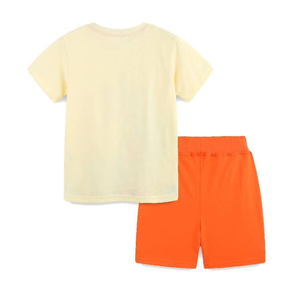 HILEELANG Toddler Boy Summer Short Clothes Sets Outfits Easter Cotton Yellow Cat Giraffe Shirts Shorts Playwear