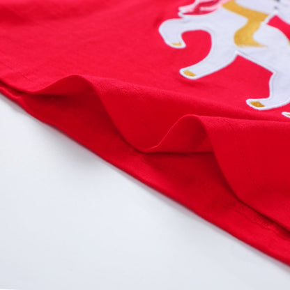 HILEELANG Toddler Girls Long Sleeve Christmas Dress Cotton Casual Red Strip Unicorn Applique Jersey Shirt Playwear Dresses