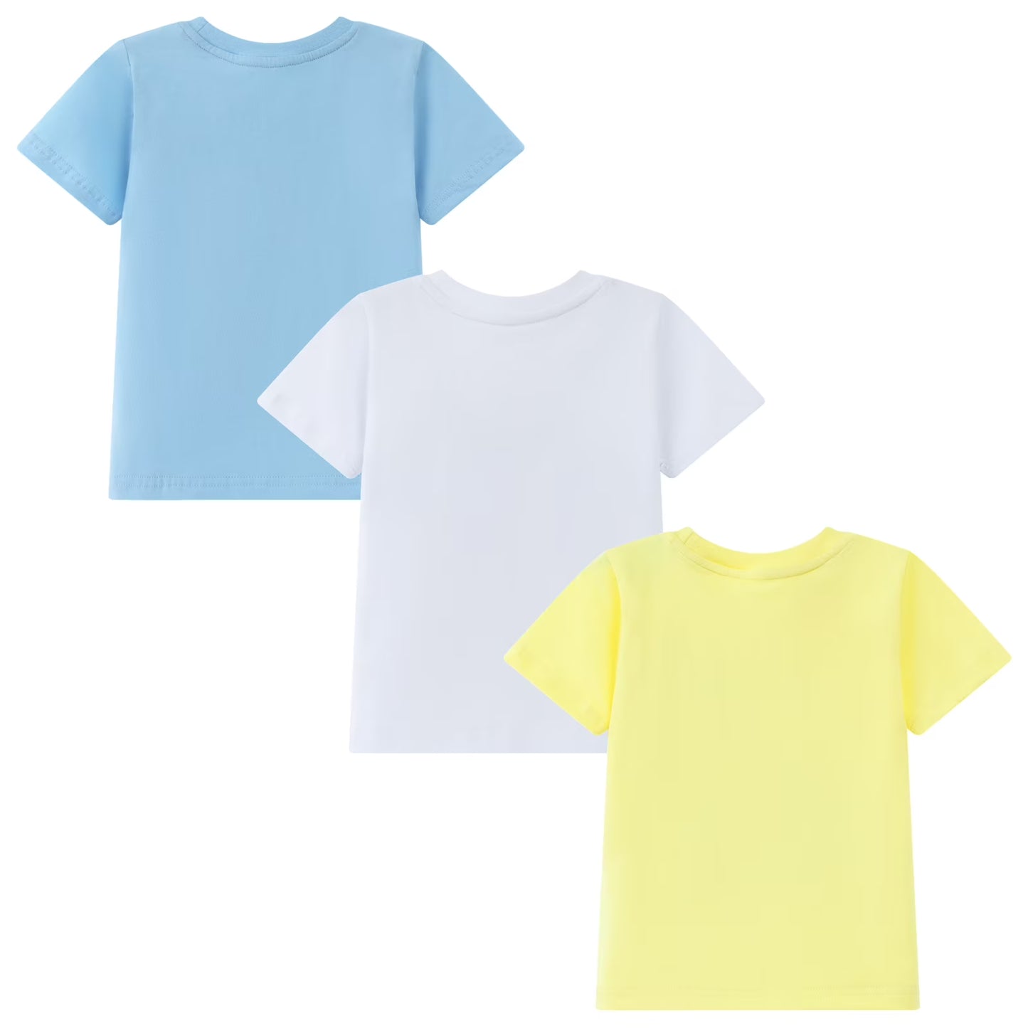 HILEELANG 2-7T Toddler Little Boys 3-Pack T-Shirts Dinosaur Shark Surf Graphic 100% Cotton Short Sleeve Summer Tees Blue Yellow White