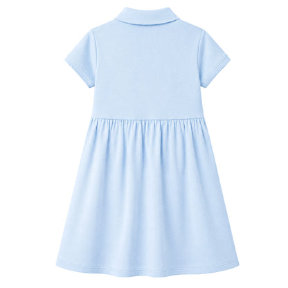 HILEELANG 4-13T Little Girls' Cambridge blue Short Sleeve Polo Dress with Pockets, School Uniform Casual Dress for Kids