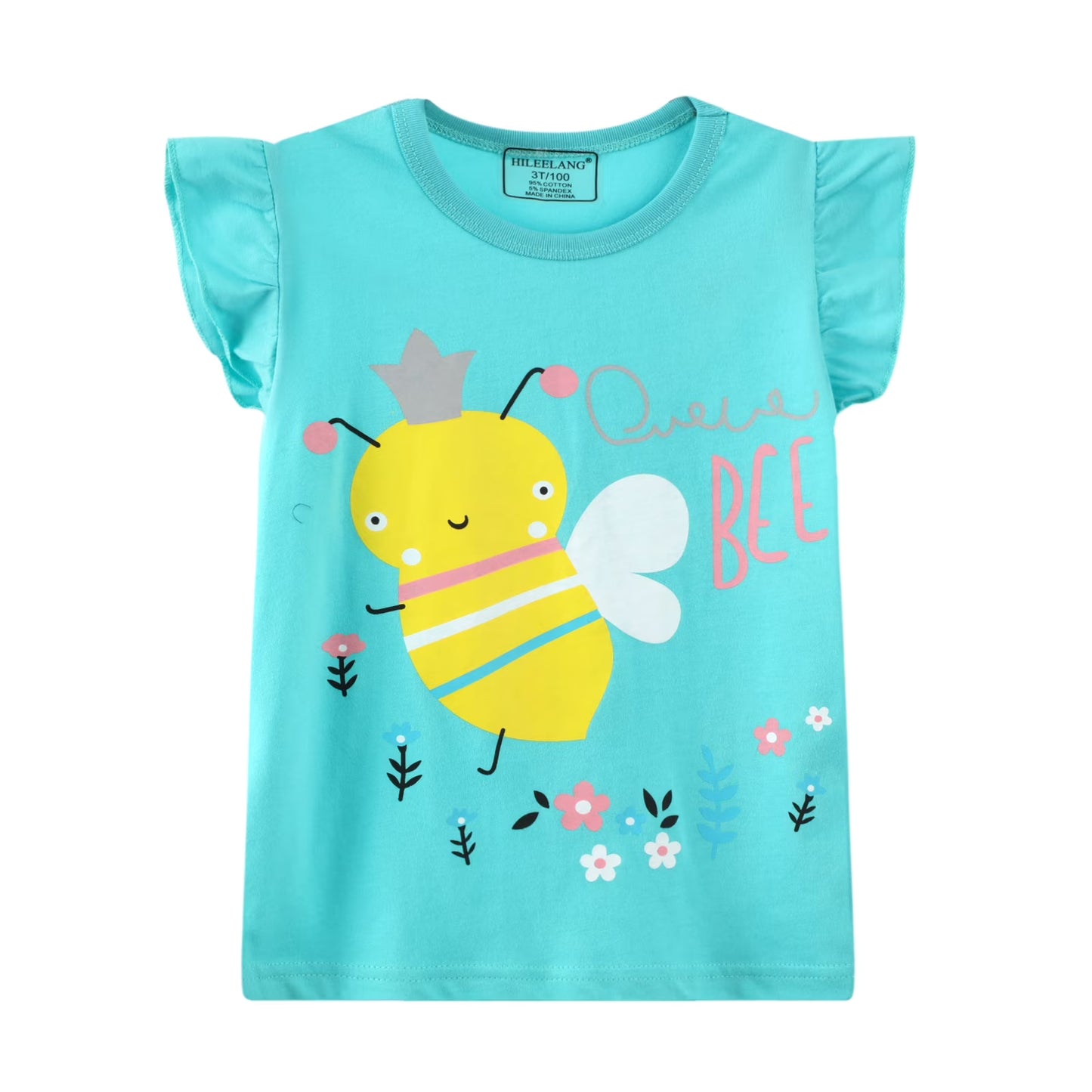 HILEELANG Toddler Girls' Short Sleeve Tops Tees Shirts Cotton Casual Graphic White Green Rainbow Crewneck Easter Summer T-Shirts 3 Packs
