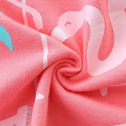 HILEELANG Toddler Girl Summer Short Clothes Sets Outfits Cotton Pink Bird Tee Shirts Shorts Playwear