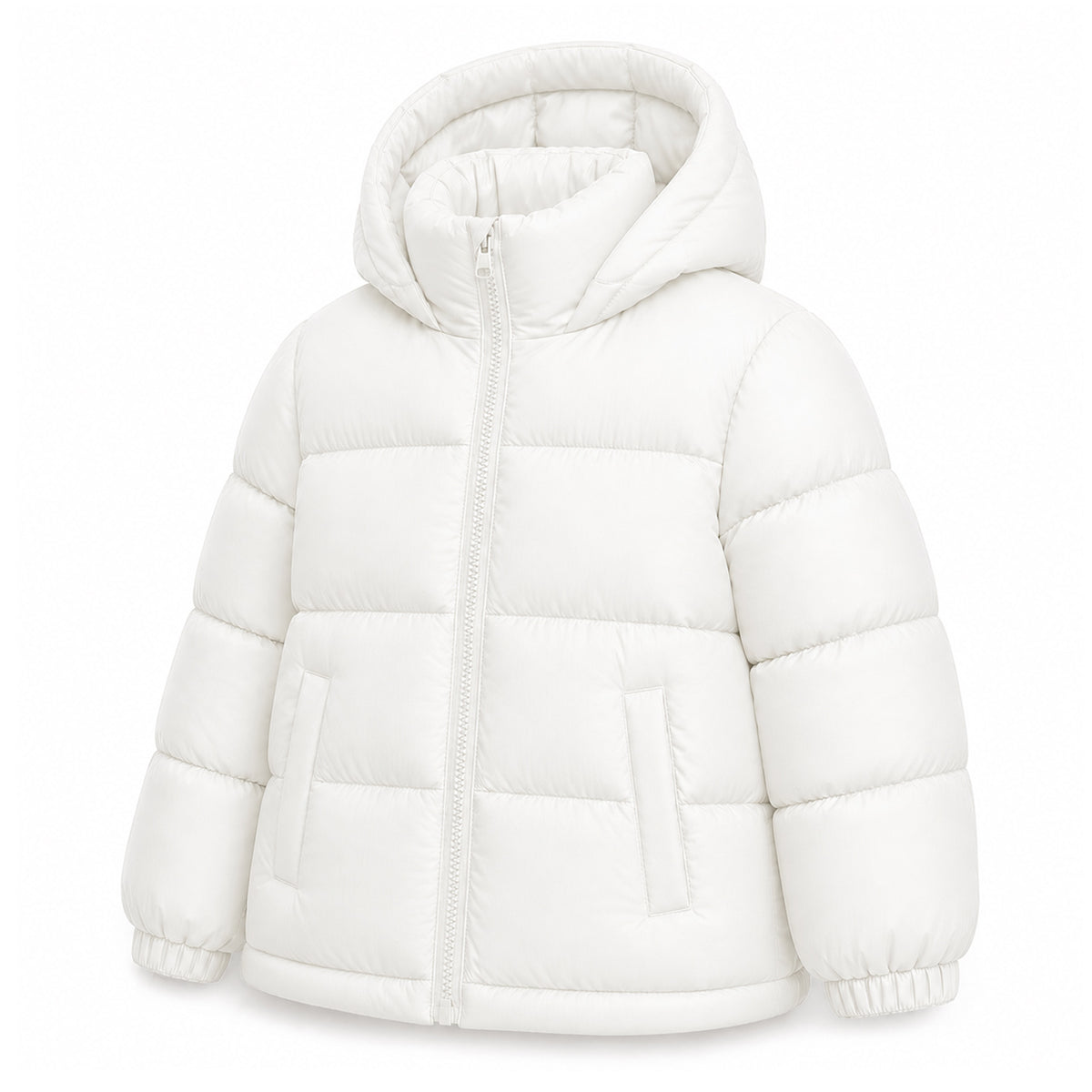 HILEELANG 6-16Y Girls Off-White Outerwear Coat, Hooded Short Puffer Jacket for Winter