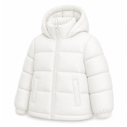 HILEELANG 6-16Y Girls Off-White Outerwear Coat, Hooded Short Puffer Jacket for Winter