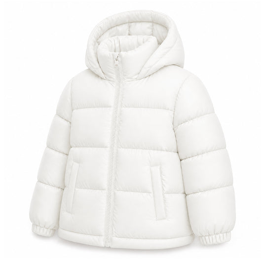 HILEELANG 6-16Y Girls Off-White Outerwear Coat, Hooded Short Puffer Jacket for Winter