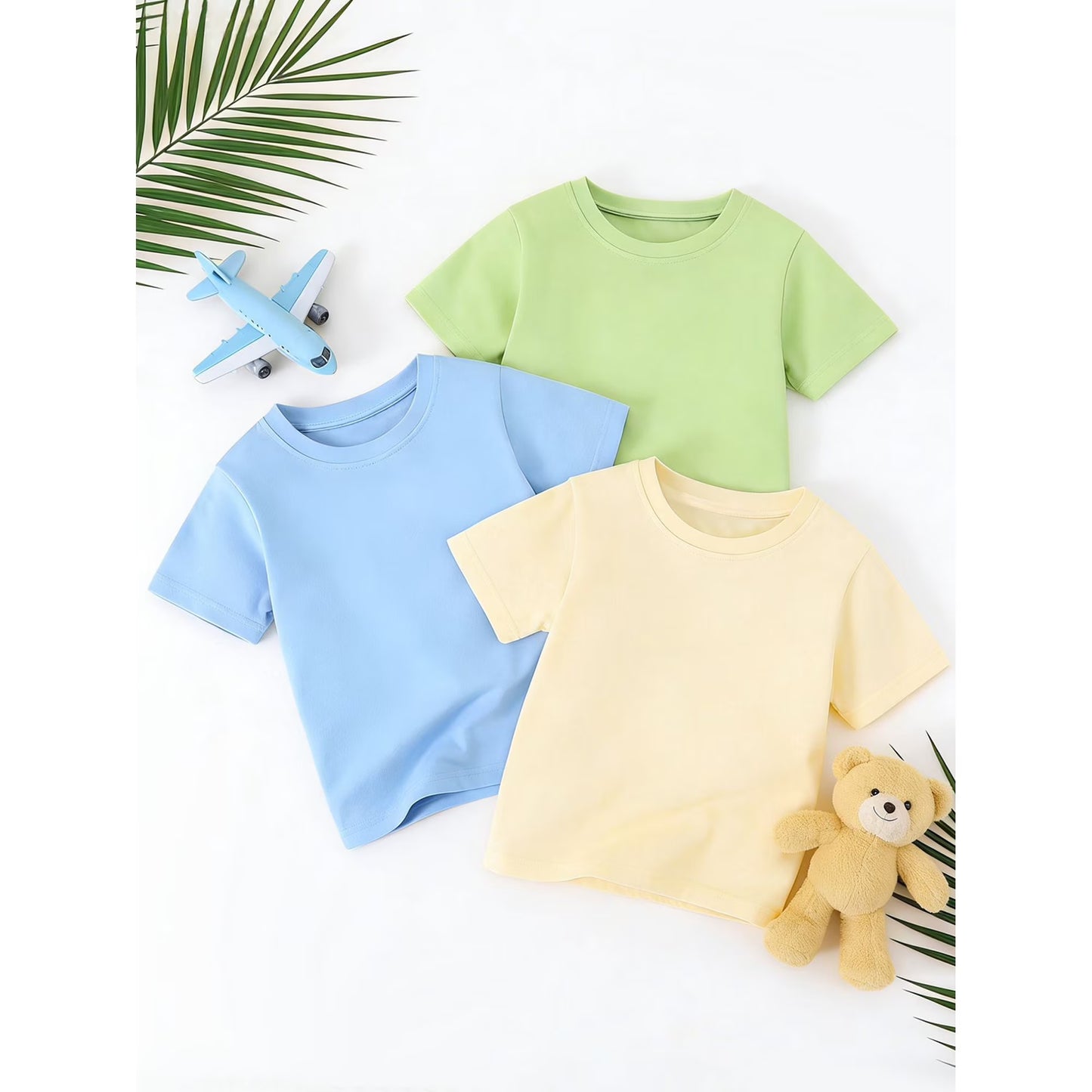HILEELANG 2-7T Toddler Little Boys Sky Blue Fresh Green Soft Yellow 100% Cotton T-Shirt 3-Pack