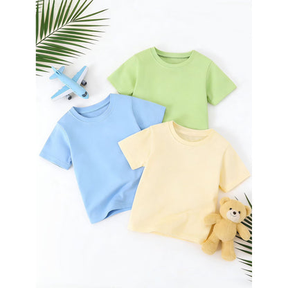 HILEELANG 2-7T Toddler Little Boys Sky Blue Fresh Green Soft Yellow 100% Cotton T-Shirt 3-Pack