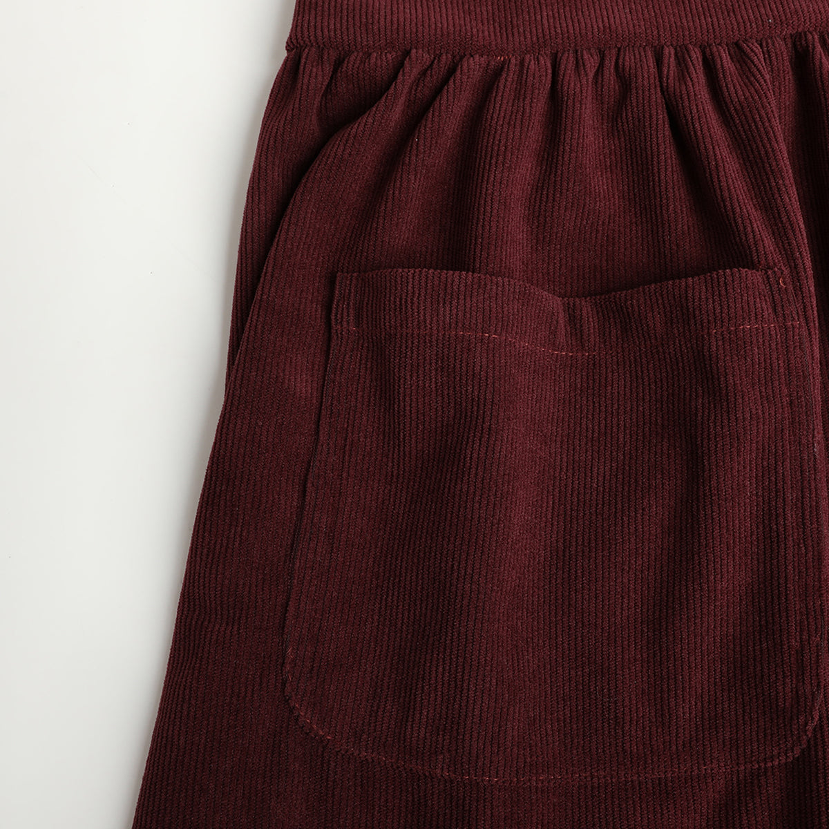 HILEELANG Toddler Burgundy Corduroy Overall Dress, Single Piece