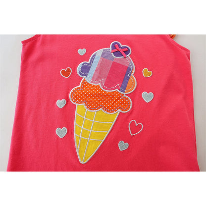 HILEELANG Toddler Girl Short Outfits Sets Easter Summer Cotton Casual Ruffle Sleeve Ice Cream Tank Top Shirts Check Shorts Beach Clothing
