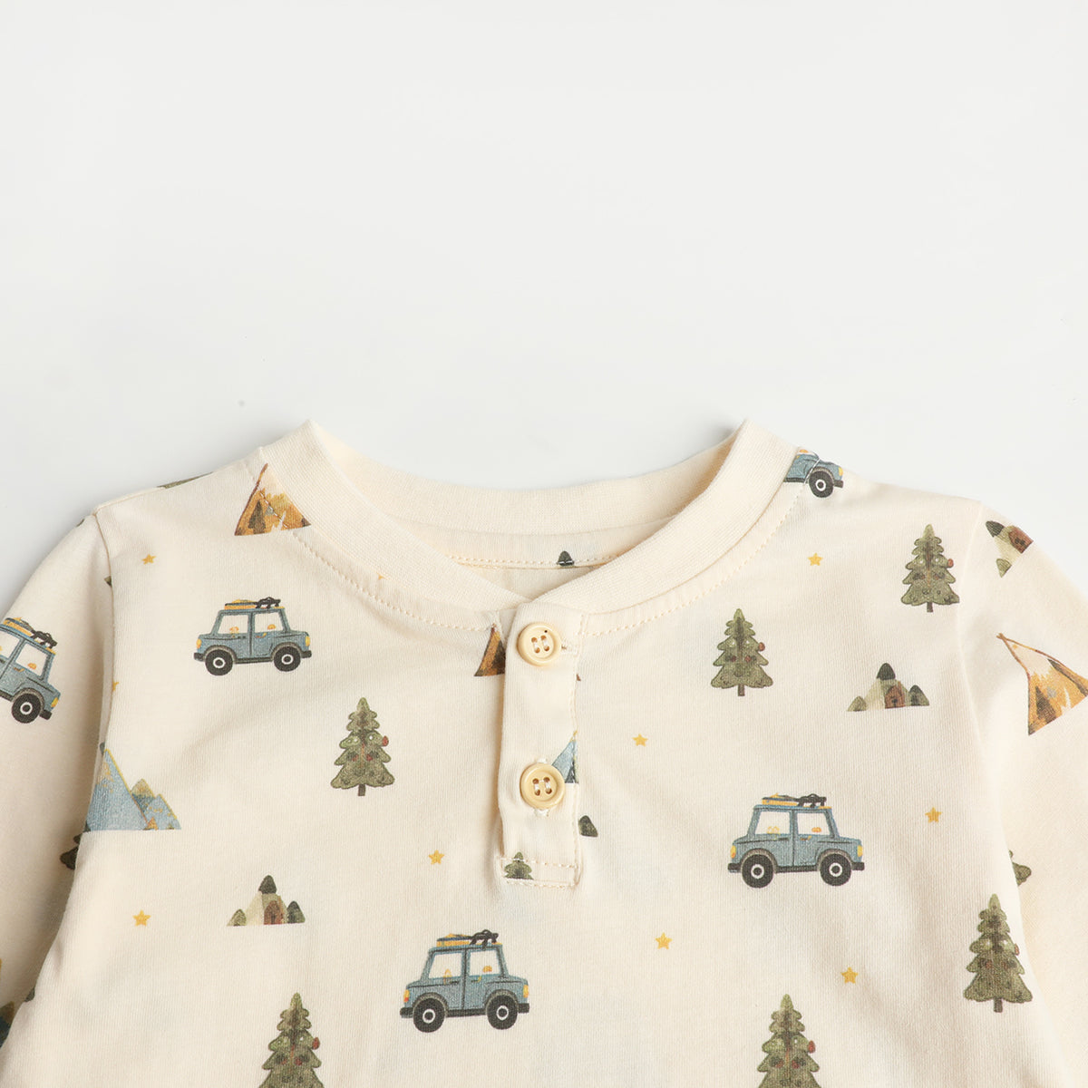 HILEELANG Boys Long Sleeve Shirt 1 Pack Cotton Henley Tee Camping Print