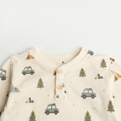 HILEELANG Boys Long Sleeve Shirt 1 Pack Cotton Henley Tee Camping Print