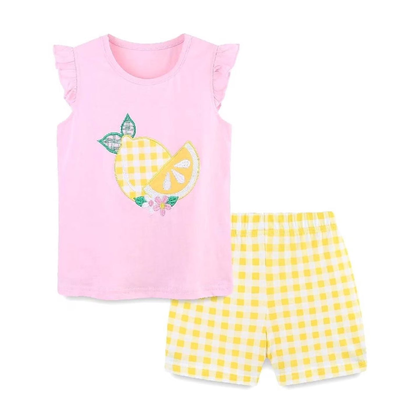 HILEELANG Toddler Girl Summer Short Clothes Sets Outfits Cotton Pink Lemon Tee Shirts Shorts Playwear 2T