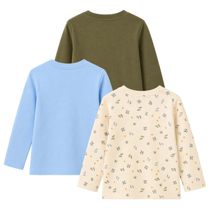 HILEELANG Boys Long Sleeve Shirts 3 Pack Cotton Tees Adventure Mix