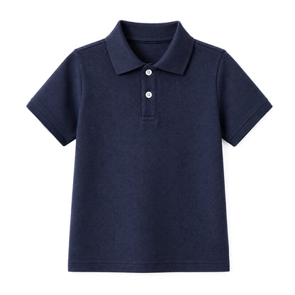 HILEELANG 5-14 Years Boys Polo Shirts 2 Pack, White and Navy Short Sleeve School Uniform Shirts for Kids, Cotton Blend Collared Polo for Boys