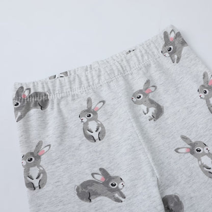 HILEELANG Toddler Girl Easter T-Shirt Leggings Outfit Set Summer Cotton Dust Pink Bunny Rabbit Ruffle Short Clothing Sets 2T