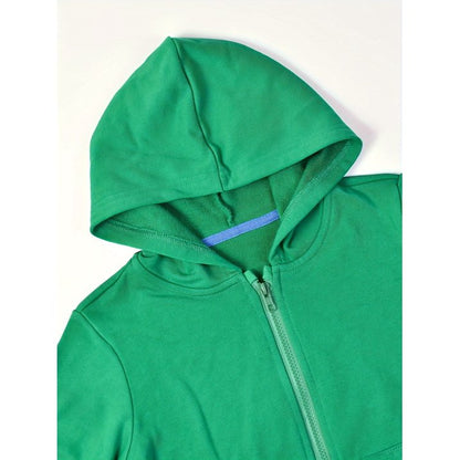 HILEELANG 4-12 Toddler/Little/Big Boys Girls Green Solid Color Zip Up Hoodie